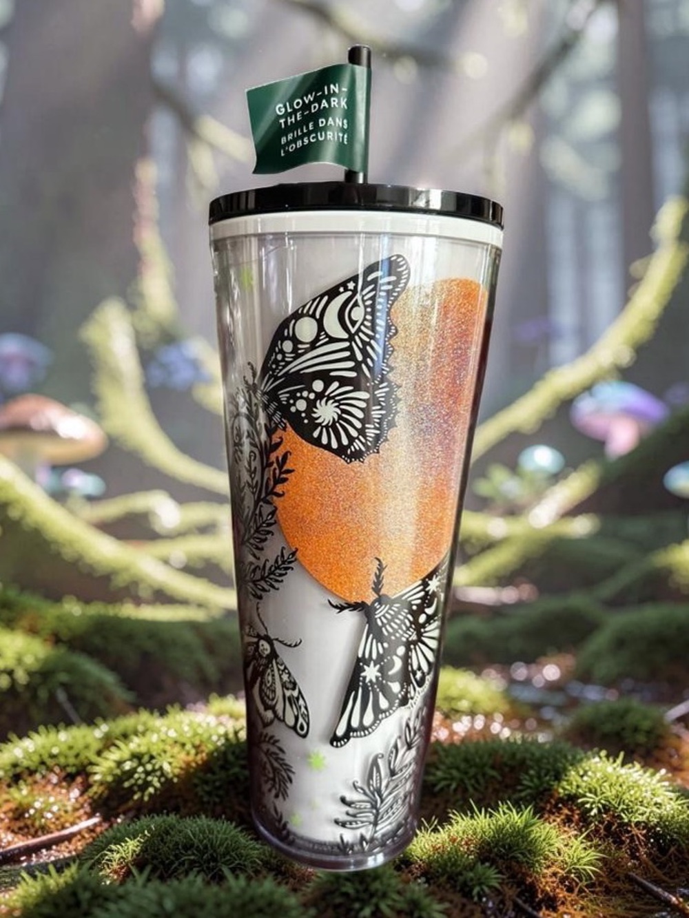 💯 STARBUCKS (2025) Glow-in-the-Dark Moth Moon Tumbler with Straw NWT